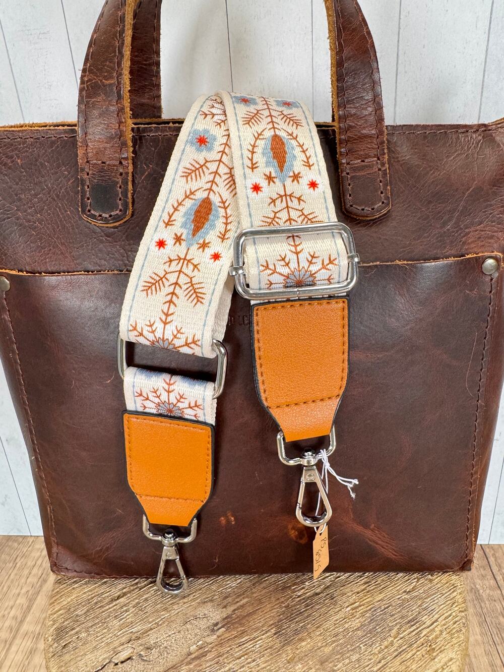 Brown Neutral Flower Purse Strap Black Crossbody Boho Purse Strap Silver